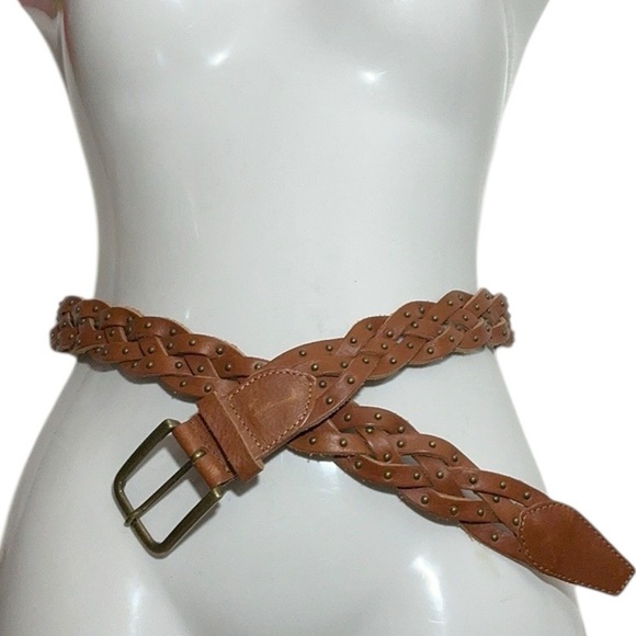 Braided Leather Belt Metal Buckle Studs - Picture 1 of 6